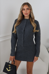 MAYA DARK GREY KNITTED BUTTON UP CARDIGAN