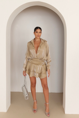 Elliah beige chiffon shirt dress