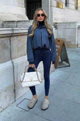 CHARLOTTA BLUE CHECK DRAWSTRING JACKET