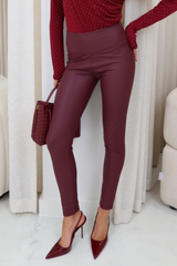 Maisy Burgundy PU Leather High Waisted Trousers