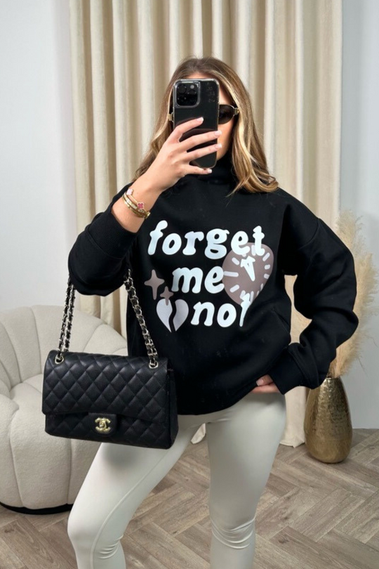 Forget me not black printed relaxed hoodie
