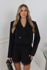 CEIRA BLACK LACE EDGE CROPPED BLAZER & TAILORED SHORTS