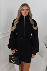 ISLA BLACK HIGH NECK 3/4 ZIP JUMPER DRESS