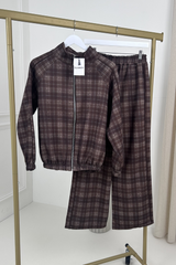 COLE CHOCOLATE CHECKED PIPING TRACKSUIT CO ORD TWO PIECE SET