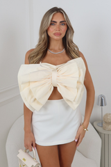 CHLOE CREAM SATIN BOW BANDEAU CROP TOP