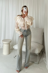 Esme cream sheer frill shirt