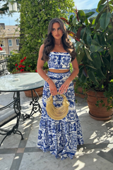 Gabbi blue floral crop top maxi skirt co-ord One Size (6-12) Co Ord