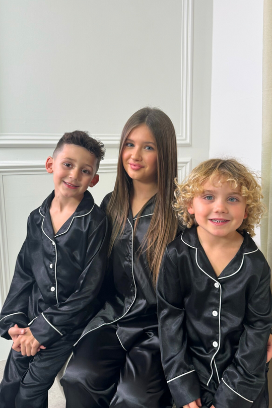 Mini Casey Black Satin Pyjamas