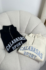 Mini Calabasas black embroidered 3/4 zip sweater loungewear