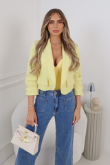 MORGAN YELLOW RUCHED SLEEVE CROPPED BLAZER