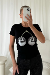 Disco cherry black printed baby tee