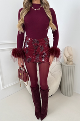 PENELOPY BURGUNDY SEQUIN SKIRT WITH HIDDEN SHORTS