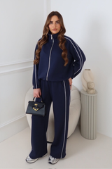 LAUREN NAVY CONTRAST PIPING ZIP JACKET TROUSER LOUNGEWEAR