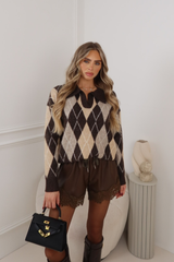 SCARLETT CHOCOLATE CHECKED COLLARED JUMPER