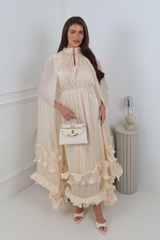 ALINA CHAMPAGNE DRAPE FRONT TIE MAXI DRESS