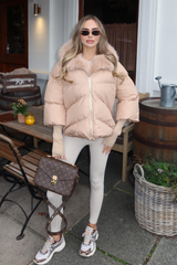 VERITY CAMEL BLACK FUR COLLAR HOODED PUFFER COAT