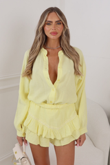 AMANDA LEMON CHEESECLOTH LINEN SHIRT AND SKORT CO ORD TWO PIECE SET