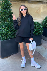 Mini Glamify black essential hoodie shorts loungewear set