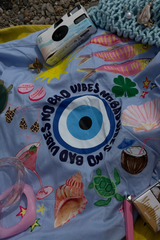 NO BAD VIBES BLUE PRINTED BASIC SHIRT X SCOUSE PRINTS