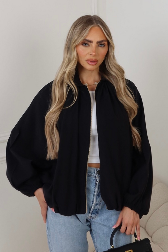 Amelia Black drape bomber