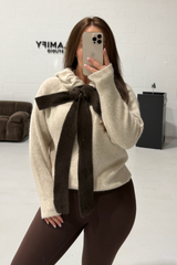 FREYA MOCHA  KNITTED NECK TIE HOODIE
