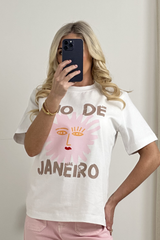 RIO DE JANEIRO PINK PRINTED WHITE HEAVYWEIGHT T-SHIRT