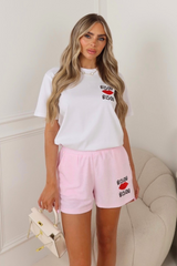 Bisou baby pink embroidered t-shirt towelling shorts co ord
