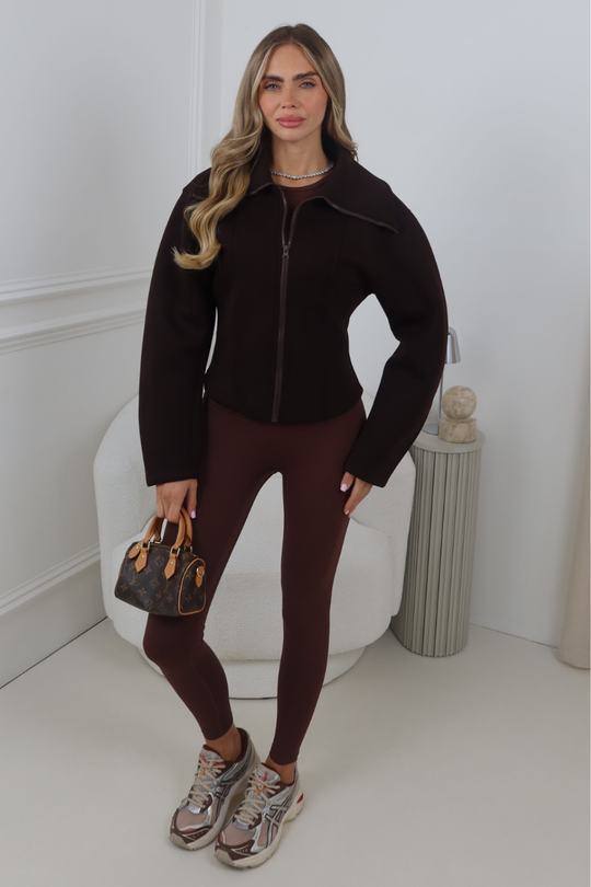 LUELA CHOCOLATE BALLOON SLEEVE DEFINE JACKET