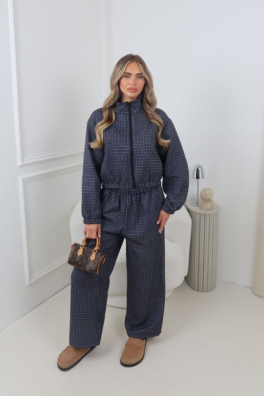 BLAIR NAVY CHECK ZIP TRACKSUIT