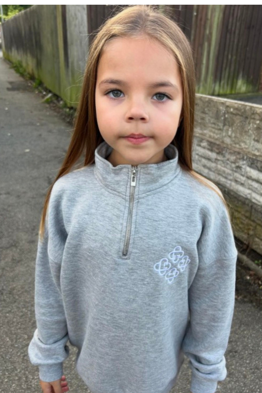 Mini G crest melange grey embroidered 3/4 zip sweater