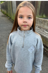 Mini G crest melange grey embroidered 3/4 zip sweater