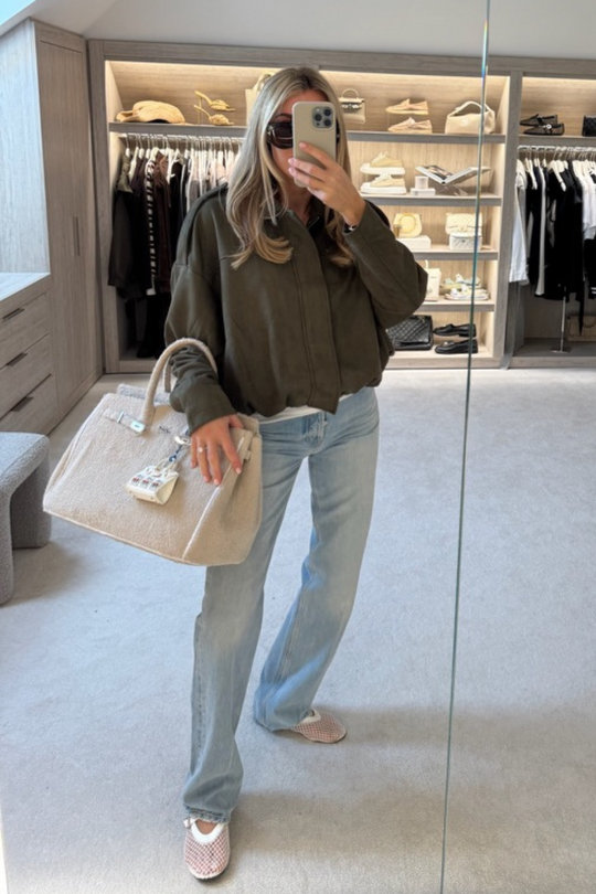 Sally Khaki faux suede jacket