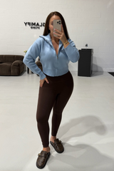 MANDY BABY BLUE FULL ZIP RIBBED HIGH NECK CARDIGAN