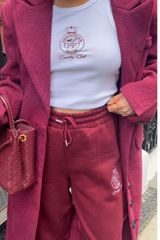 COUNTRY CLUB BURGUNDY EMBROIDERED STRAIGHT LEG JOGGERS