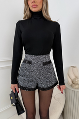 ASHLYN BLACK WOVEN SEQUIN SHORTS