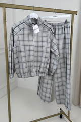COLE GREY CHECKED PIPING TRACKSUIT CO ORD TWO PIECE SET