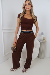 LIBBY CHOCOLATE BANDED WAIST WIDE LEG TROUSER