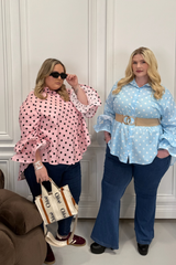 CURVE JANE PINK POLKA DOT RUFFLE CUFF SHIRT