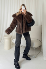 Olivia dark brown faux fur coat