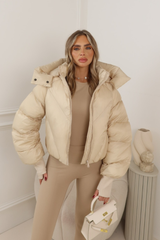 MIA CREAM CROPPED PUFFER JACKET WITH DETACHABLE HOOD