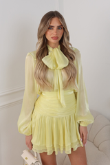 ANNA LEMON NECK TIE TOP AND RUFFLED SKIRT