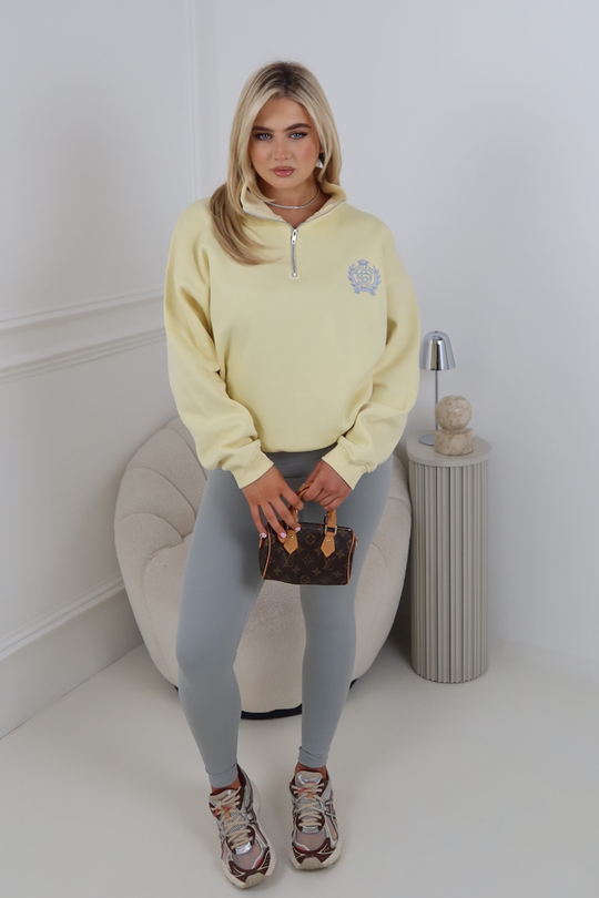 GLAMIFY BUTTER YELLOW EMBROIDERED ST MORITZ EVERYDAY ESSENTIAL  3/4 ZIP
