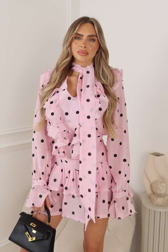 REYA PINK POLKA DOT RUFFLE CO ORD