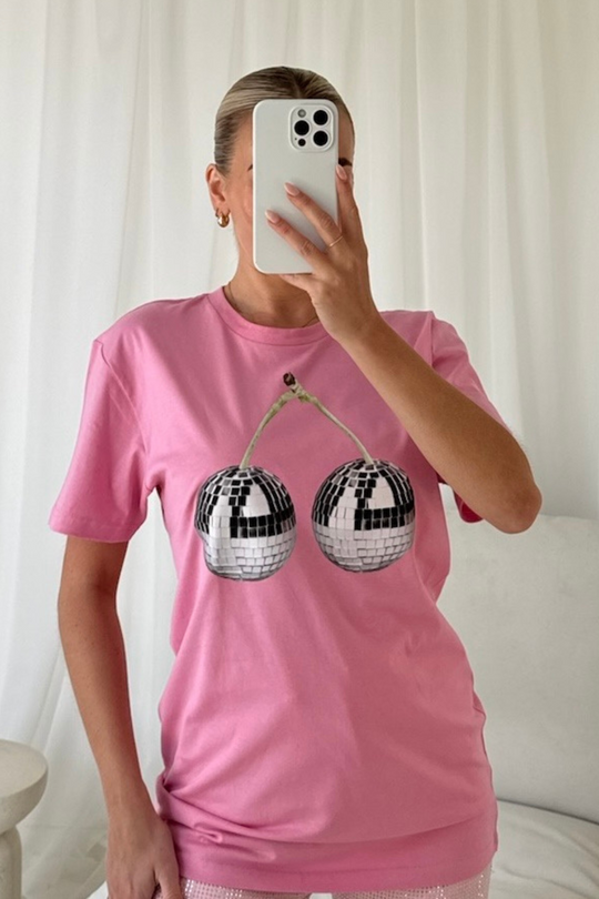 Disco cherry pink printed t-shirt
