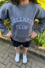 Mini wellness club steel grey embroidered sweater