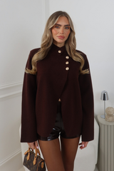 LILA CHOCOLATE HIGH NECK CARDIGAN WITH GOLD BUTTONS