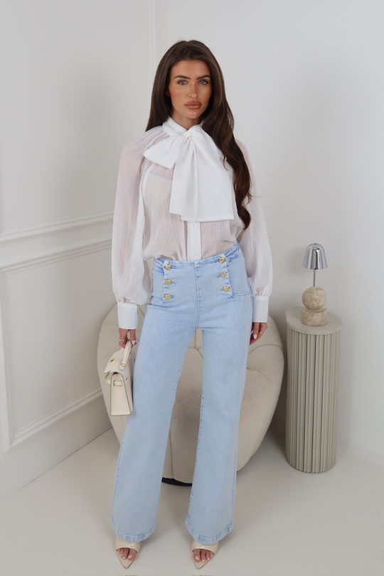 NOVA BLUE GOLD BUTTON HIGH WAIST JEANS