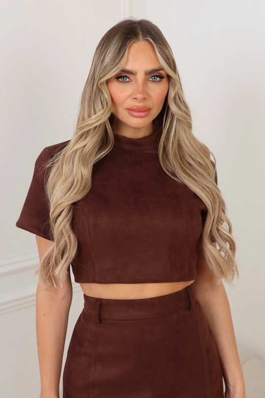 Lisa chocolate faux suede crop top