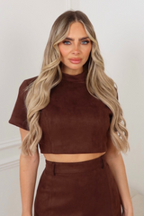 Lisa chocolate faux suede crop top