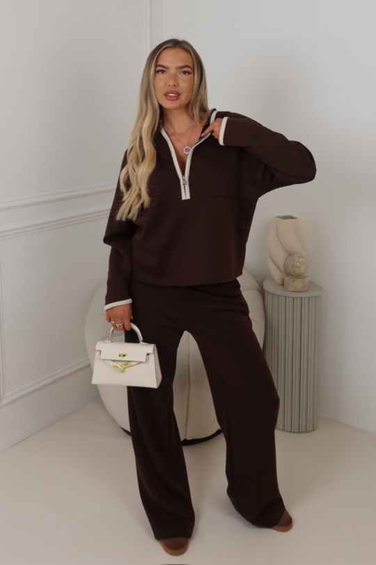 Eden chocolate half zip co-ord